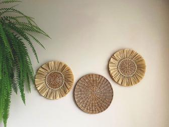 Wall Set Of 3 Basket For Living Room Decor. Wicker Handmade Plates - Monsterry DE