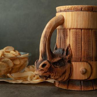 Wooden Beer Mug Rhinoceros, Viking Mug, Beer Stein, Wooden Tankards, German Style Mug, Nord Mug, - Monsterry AU