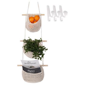 White Jute Fruit Basket Hanging Wall Vegetable Fruit Baskets 3 Tier for Kitchen | Rusticozy