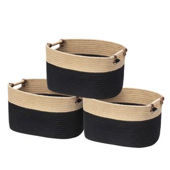 Black Rectangular Jute Basket Large Decorative Storage Baskets Set of 3 | Rusticozy