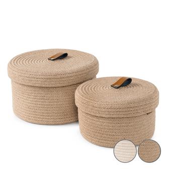 Natural Jute Storage Basket With Lid Set of 2 Round Baskets for Organizing | Rusticozy