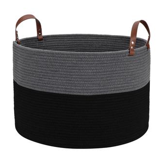 Black Dark Grey Jute Basket Cotton Rope Basket Blanket Large Storage Basket | Rusticozy