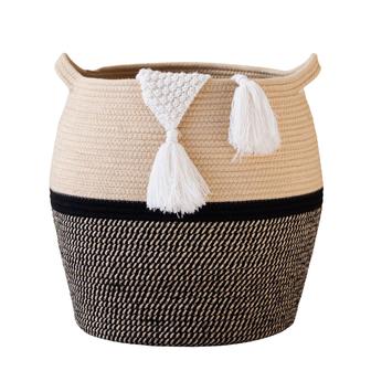 Black Jute Basket Large Cotton Rope Basket Woven Baby Laundry Hamper Basket for Organizing Living Room | Rusticozy