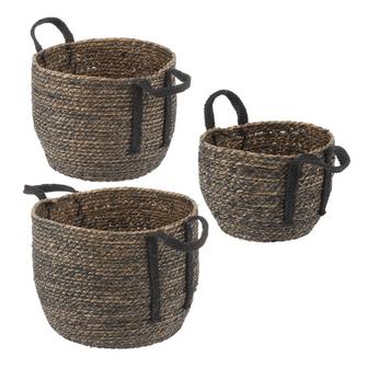 Black Jute Basket Rope Weave Circle-Shaped Basket Bin Storage Set of 3 | Rusticozy