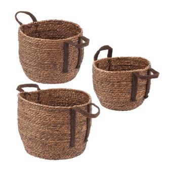 Brown Jute Baskets With Handles Set of 3 Rope Weave Circle-Shaped Basket Bin for Storage in Entryway | Rusticozy