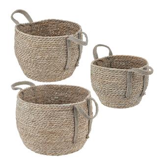 Grey Jute Storage Bins Rope Weave Circle-Shaped Basket Bin Set of 3 | Rusticozy