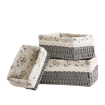 Grey Seagrass Basket for Shelves Set of 3 with Removable Liners Seagrass Storage Bins Home Decor | Rusticozy