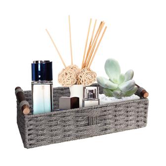 Grey Seagrass Basket Small Seagrass Baskets for Organizing with Handle Decorative Storage Bins | Rusticozy