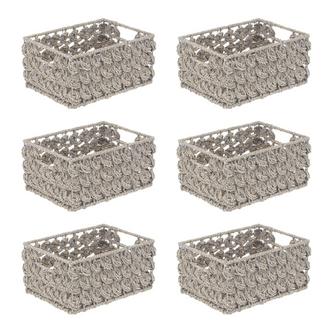 Grey Seagrass Baskets For Shelves Set of 6 Rectangular Seagrass Storage Bins with Handles | Rusticozy DE