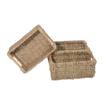 Seagrass Utility Baskets For Shelves Set of 3 Small Wicker Baskets for Organizing Bathroom | Rusticozy