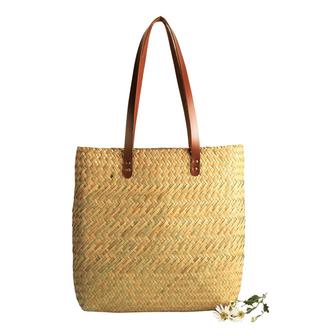 Large Seagrass Tote Basket Woven Straw Market Basket Tote Bag with Fabric Lining Gift For Her | Rusticozy