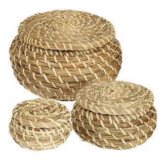 Brown Small Seagrass Storage Baskets With Lids Set of 3 Seagrass Wall Shelf Home Decor | Rusticozy CA