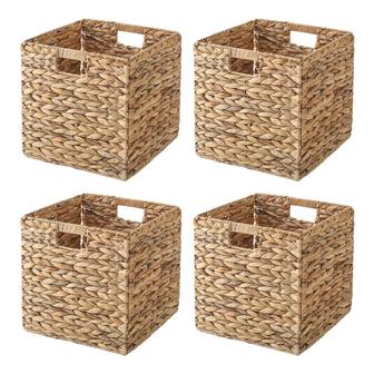 Natural Large Hyacinth Cube Basket Set of 4 Laundry Organizer For Home Decor | Rusticozy