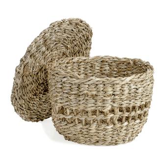 Natural Small Round Seagrass Basket Box With Lid For Home Decor | Rusticozy