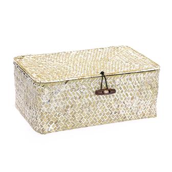 White Small Rectangular Seagrass Storage Baskets With Lid Home Organizer for Shelf | Rusticozy