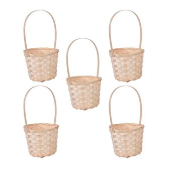 Round Bamboo Flower Plant Baskets with handles Small Storage Baskets Set of 5 Farmhouse Decor | Rusticozy