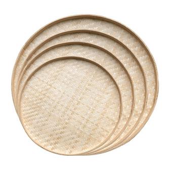 Natural Bamboo Herb Drying Basket Flat Round Bamboo Wall Hanging Baskets Set Of 4 For Kitchen | Rusticozy