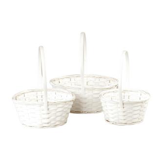 White Bamboo Basket Set of 3 Hanging Fruit flower Baskets with handles | Rusticozy