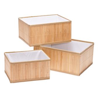 Natural Small Rectangular Bamboo Baskets Set of 3 with Fabric Liner Bamboo Storage Baskets | Rusticozy