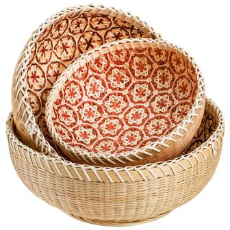 Natural Round Bamboo Bread Fruit Baskets Set of 3 Serving Basket Farmhouse Decor | Rusticozy
