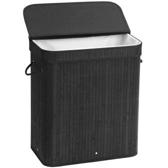 Black Bamboo Laundry Basket with lid and handles Foldable Storage Basket for Laundry Room | Rusticozy