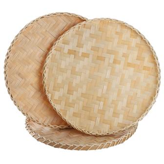 Natural Round Bamboo Wall Hanging Basket Set of 3 Flat Bamboo Bread Fruit Basket | Rusticozy