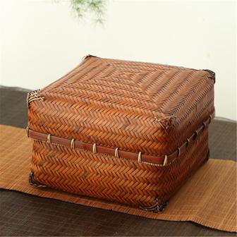 Brown Square Bamboo Weave Basket with lid bamboo box village decor | Rusticozy