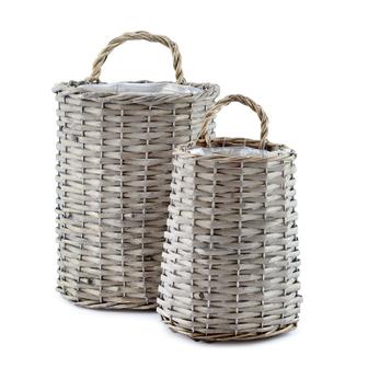 Grey Small and Medium Willow Wall Hanging Baskets Set of 2 Rustic Farmhouse | Rusticozy CA