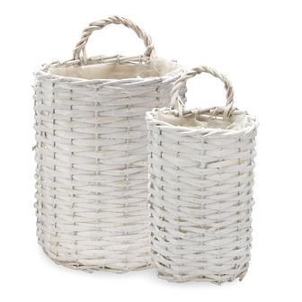 White Small and Medium Willow Wall Hanging Baskets Set of 2 Rustic Farmhouse | Rusticozy