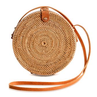 Brown Medium Wicker Bag for Women Handmade Wicker Woven Purse Handbag Circle Boho Bag Gift For Her | Rusticozy