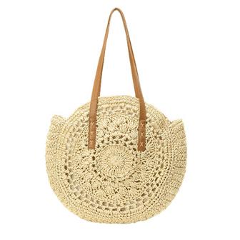 Beige Large Round Wicker Bag Chic Summer Beach Tote Woven Handle Shoulder Bag Straw Handbag Gift For Her | Rusticozy