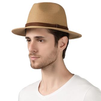 Khaki Medium Foldable Floppy Straw Hat Summer Beach Sun Hats for Men Wide Brim Hat | Rusticozy