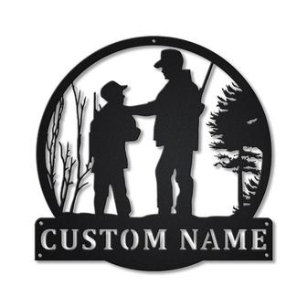 Personalized Hunting Father And Son Monogram Metal Sign, Custom Name, Hunting Lover Sign Decoration For Living Room, Custom Father And Son Metal Sign - Seseable