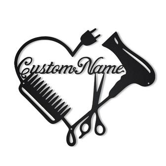 Personalized Hair Dresser Heart Metal Sign, Custom Name, Hair Stylist Monogram Sign, Custom Hair Stylist Metal Sign - Seseable