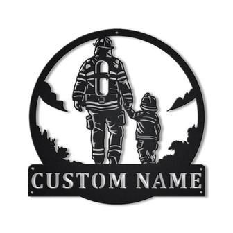 Personalized Firefighter Father And Son Metal Sign, Custom Name, Firefighter Father And Son Monogram Metal Sign, Firefighter Gift, Custom Job Metal Sign | Seseable CA