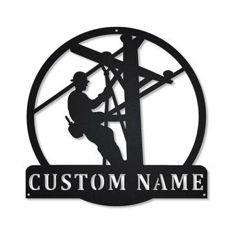 Personalized Lineman Monogram Metal Sign, Custom Name, Lineman Gifts, Custom Job Metal Sign - Seseable