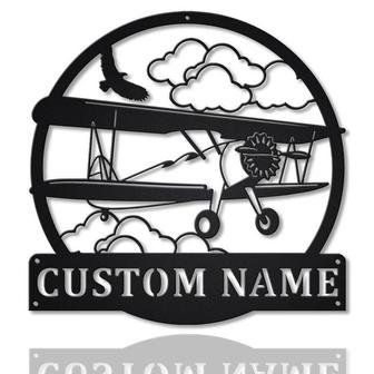 Personalized Propeller Airplane Monogram Metal Sign, Custom Name, Airplane Lover Sign Decoration, Pilot, Custom Job Metal Sign - Seseable