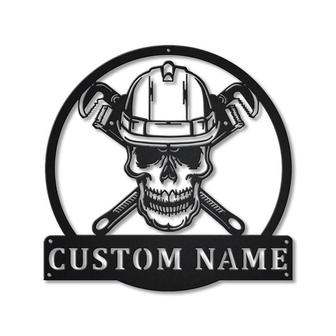 Personalized Skull Plumbing Metal Sign, Custom Name, Skull Plumbinng, Plumber Gifts, Custom Job Metal Sign - Seseable