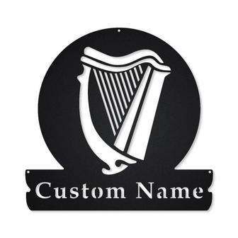 Personalized Celtic Harp Monogram Metal Sign, Custom Name, Celtic Harp Sign, Celtic Harp Gifts For Birthday, Custom Music Metal Sign - Seseable