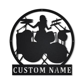 Personalized Drummer Female Metal Sign, Custom Name, Drummer Female Sign, Drummer Gifts, Custom Music Metal Sign - Seseable