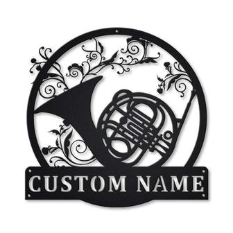 Personalized French Horn Monogram Metal Sign, Custom Name, French Horn Monogram Sign, Decoration For Living Room, Custom Music Metal Sign - Seseable