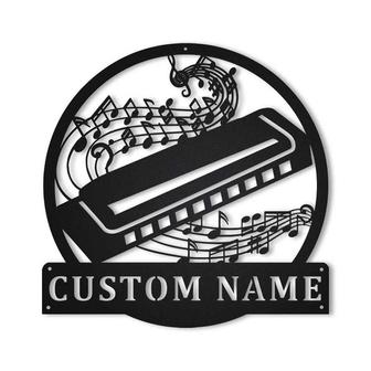 Personalized Harmonica Monogram Metal Sign, Custom Name, Harmonica Monogram Sign, Musical Instrument Gift, Custom Music Metal Sign - Seseable