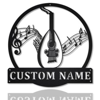 Personalized Lute Monogram Metal Sign, Custom Name, Art Lute Monogram Sign, Musical Instrument Gift, Custom Music Metal Sign - Seseable
