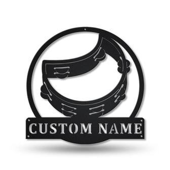 Personalized Tambourine Monogram Metal Sign, Custom Name, Custom Tambourine Monogram Sign, Birthday Gift, Custom Music Metal Sign - Seseable