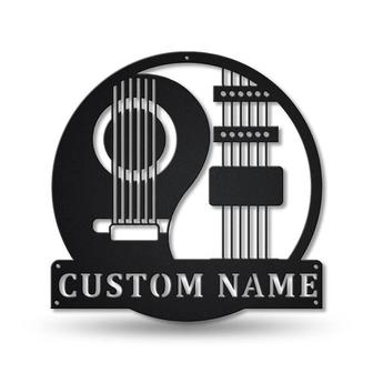 Personalized Yang Yin Guitar Monogram Metal Sign, Custom Name, Yin Yang Guitar Monogram Sign, Custom Music Metal Sign | Seseable CA