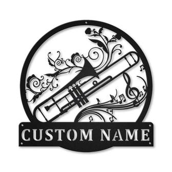 Personalized Trombone Monogram Metal Sign, Custom Name, Trombone Monogram Sign, Custom Musical Instrument Metal Sign | Seseable CA