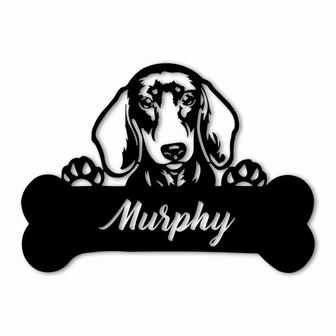Personalized Cute Dachshund Dog Metal Sign, Custom Name, Dog Lovers Gift, Pet And Pet Lovers, House Indoor Decor Metal Sign, Decorative Metal Sign - Seseable