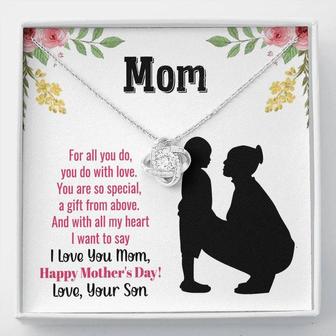 Gift For Mom From Son Love Knot Necklace With Message Card  - Seseable