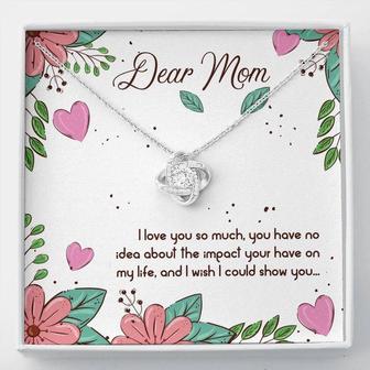 Gift For Mom Love Knot Necklace With Message Card White Pink Flowers - Seseable