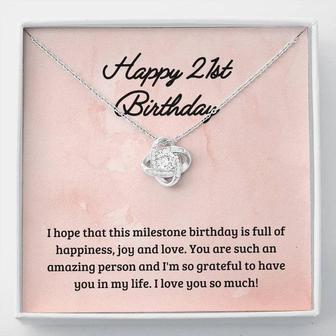 Happy 21St Milestone Birthday Love Knot Necklace - Seseable